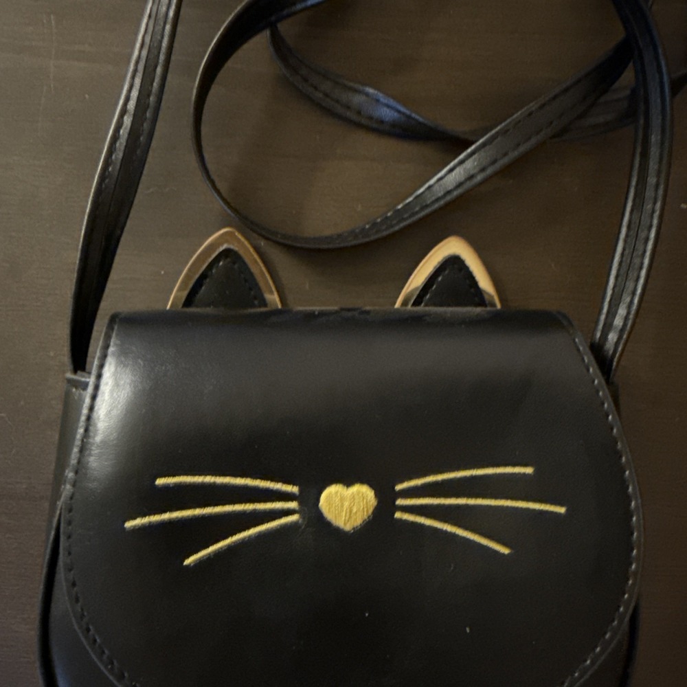 black kitty shaped crossbody purse 6x5 - Picture 4 of 7